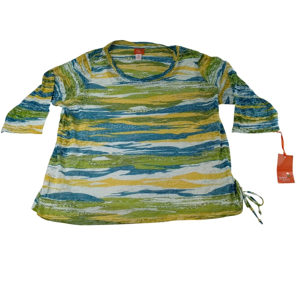 NWT-Hearts of Palm Woman 3X Global Soul 2019 Abstract Stripe 3/4 Sleeve Top